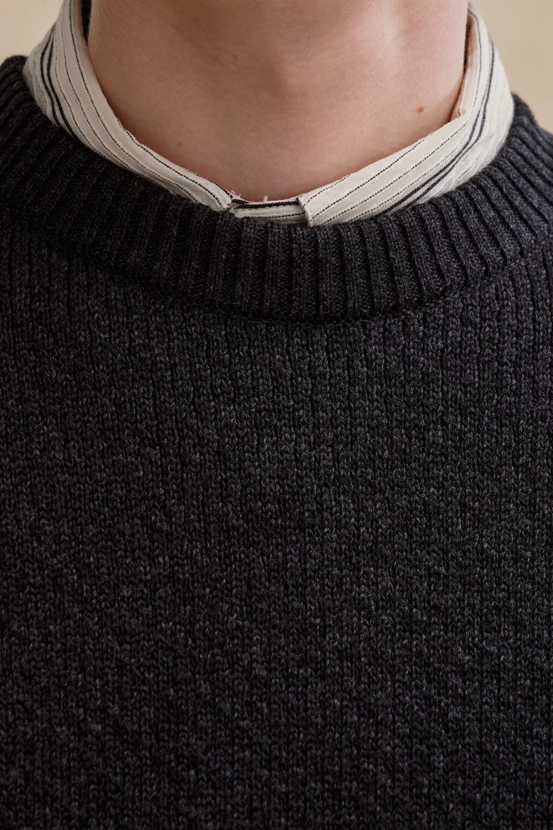Pull col rond Norvégien gris anthracite pour homme