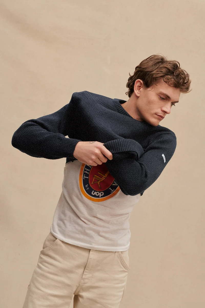 Pull col rond Norvégien gris anthracite pour homme