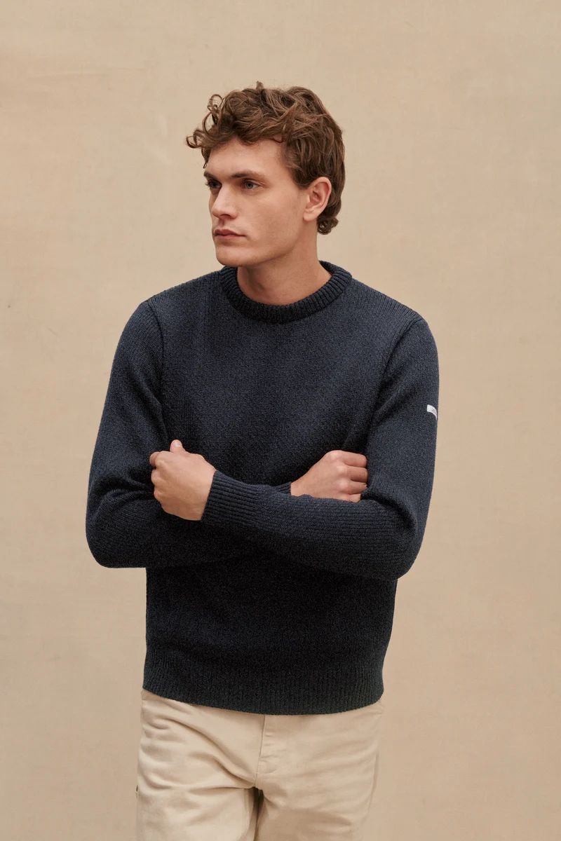 Pull col rond Norvégien gris anthracite pour homme