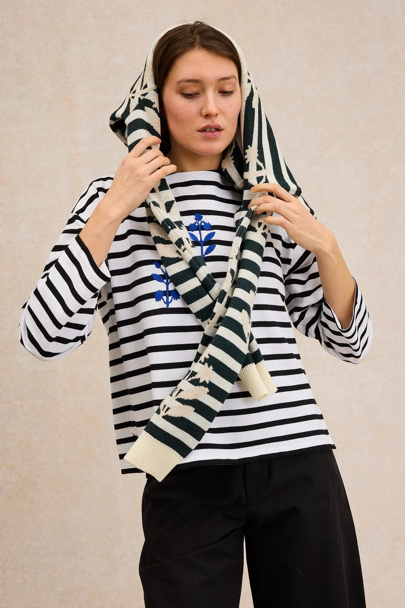 Marinière brodée bleu en coton pour femme - Le Minor x Fragonard