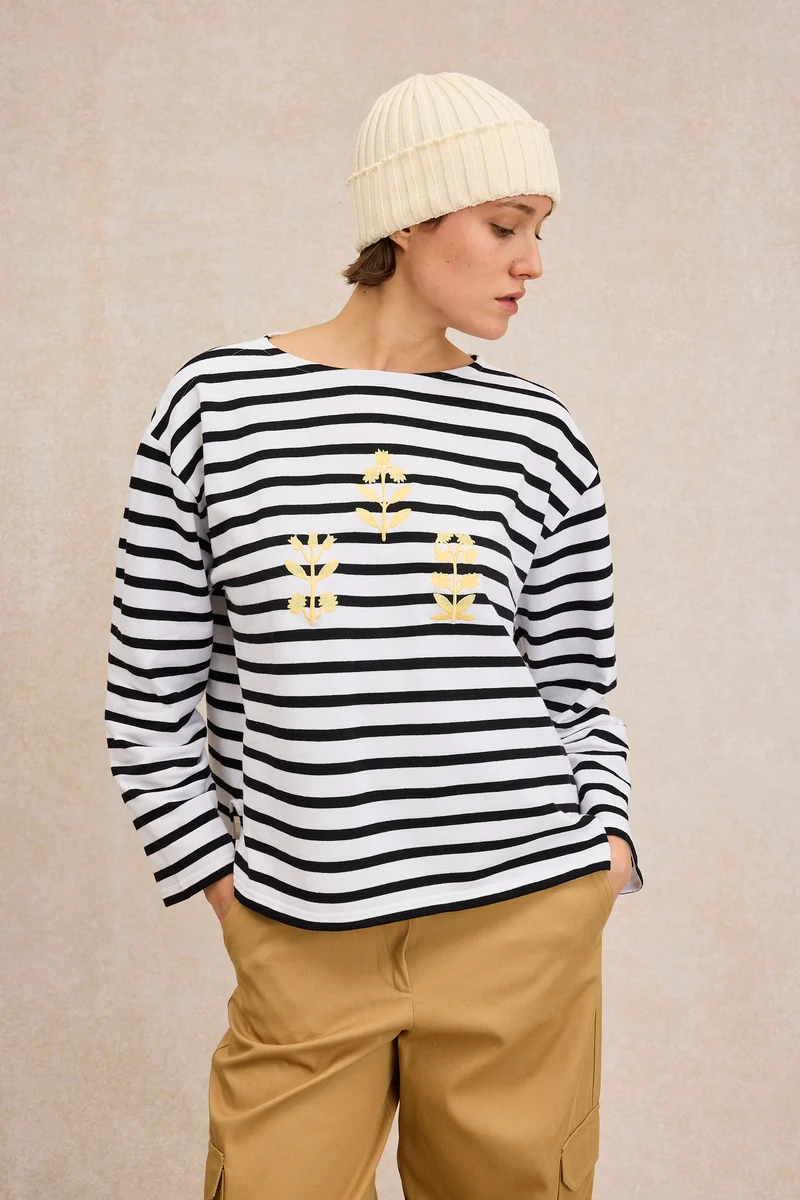 Marinière brodée jaune en coton pour femme - Le Minor x Fragonard