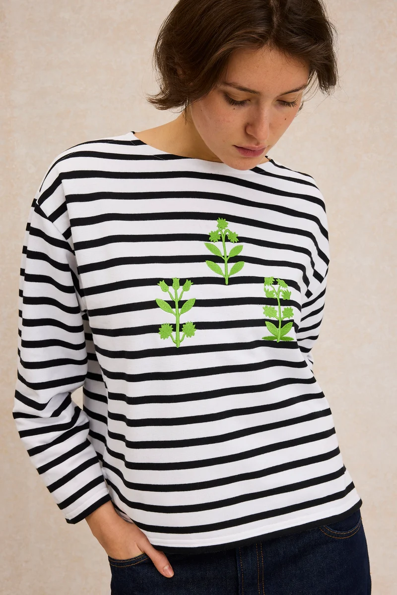 Marinière brodée vert en coton pour femme - Le Minor x Fragonard
