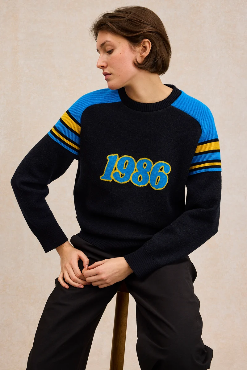 Pull 1986 bleu et jaune pour femme