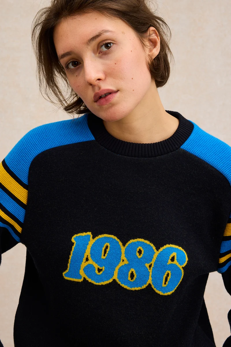 Pull 1986 bleu et jaune pour femme