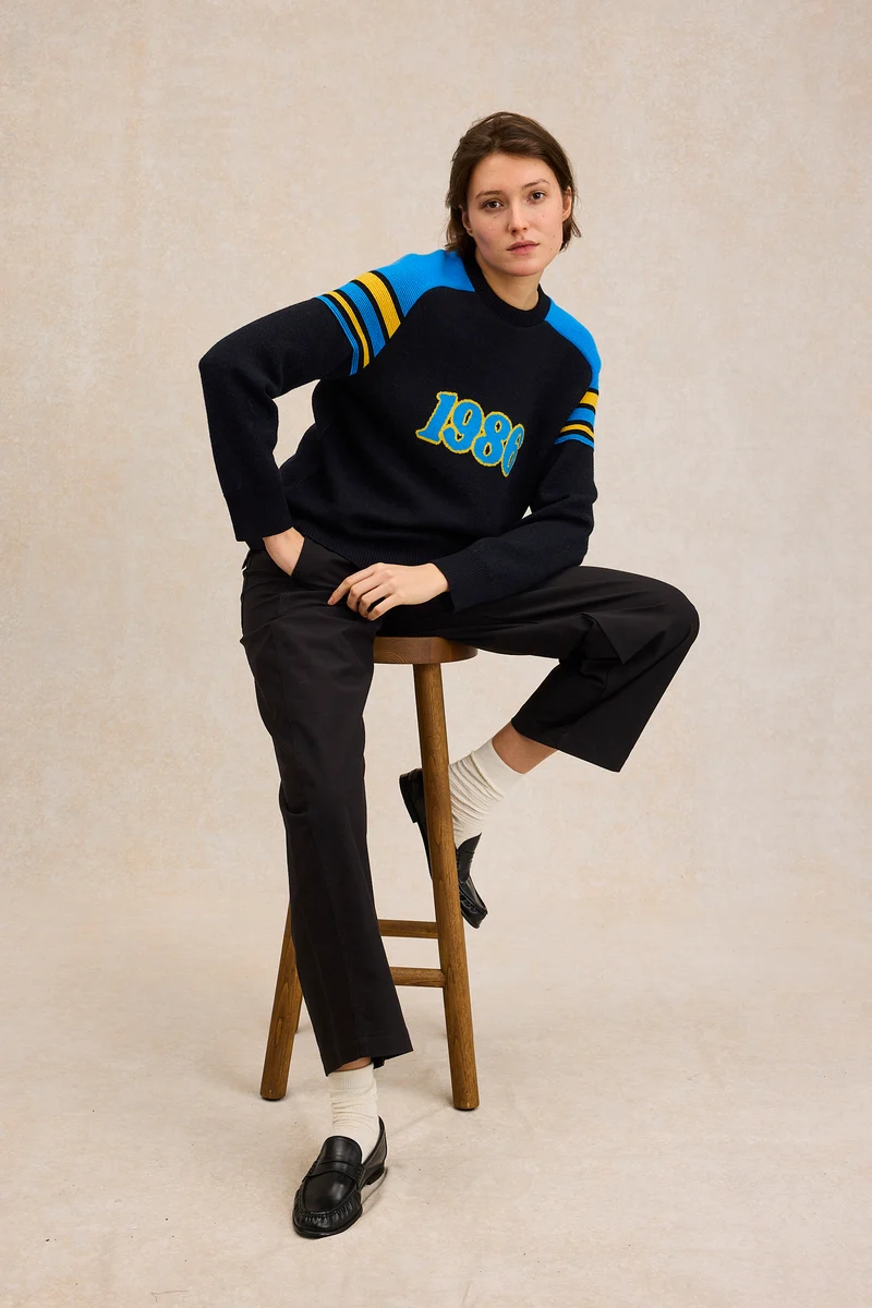 Pull 1986 bleu et jaune pour femme