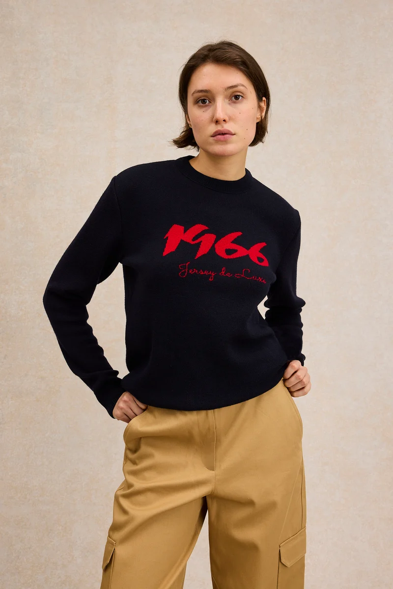 Pull 1966 marine et rouge pour femme