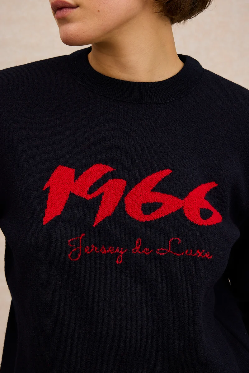Pull 1966 marine et rouge pour femme