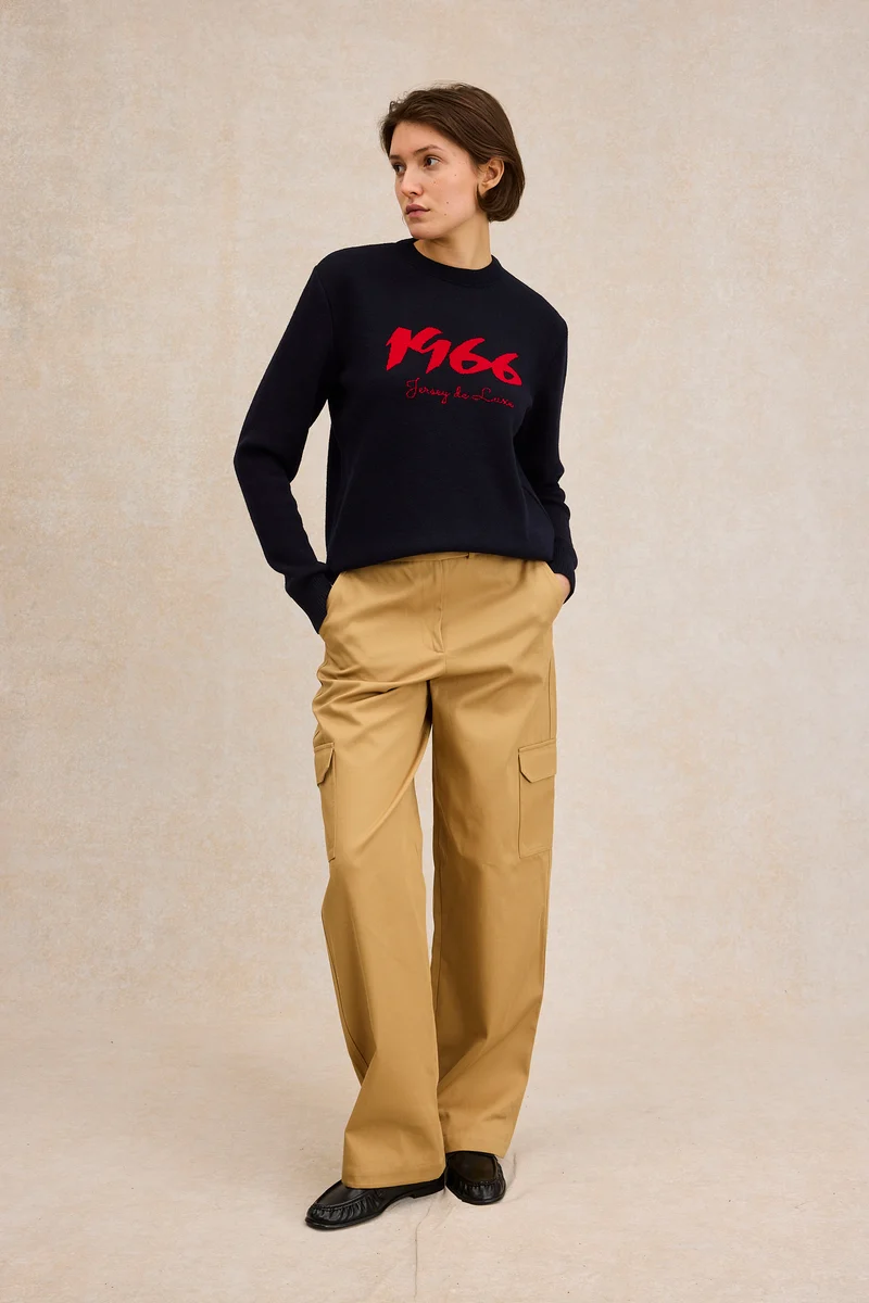 Pull 1966 marine et rouge pour femme