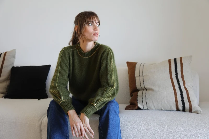 Pull Alix Mohair Kaki et doré.