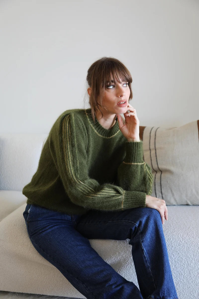 Pull Alix Mohair Kaki et doré.