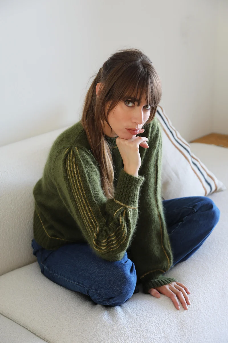 Pull Alix Mohair Kaki et doré.