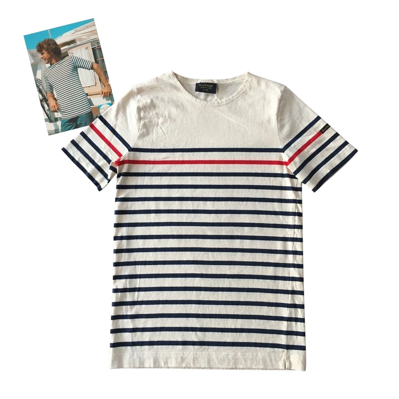 Marinière manche courte avec rayure placée rouge- Homme