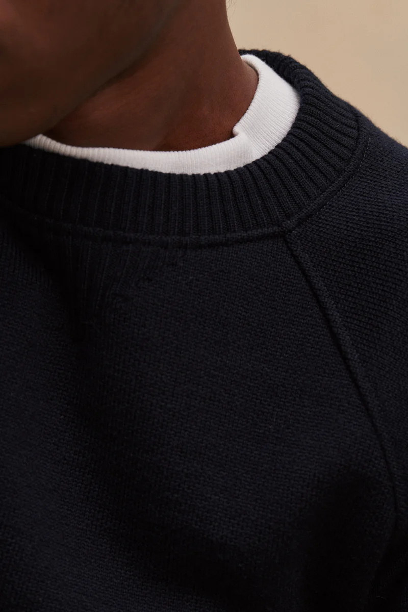 Sweat bleu marine en laine mérinos pour homme