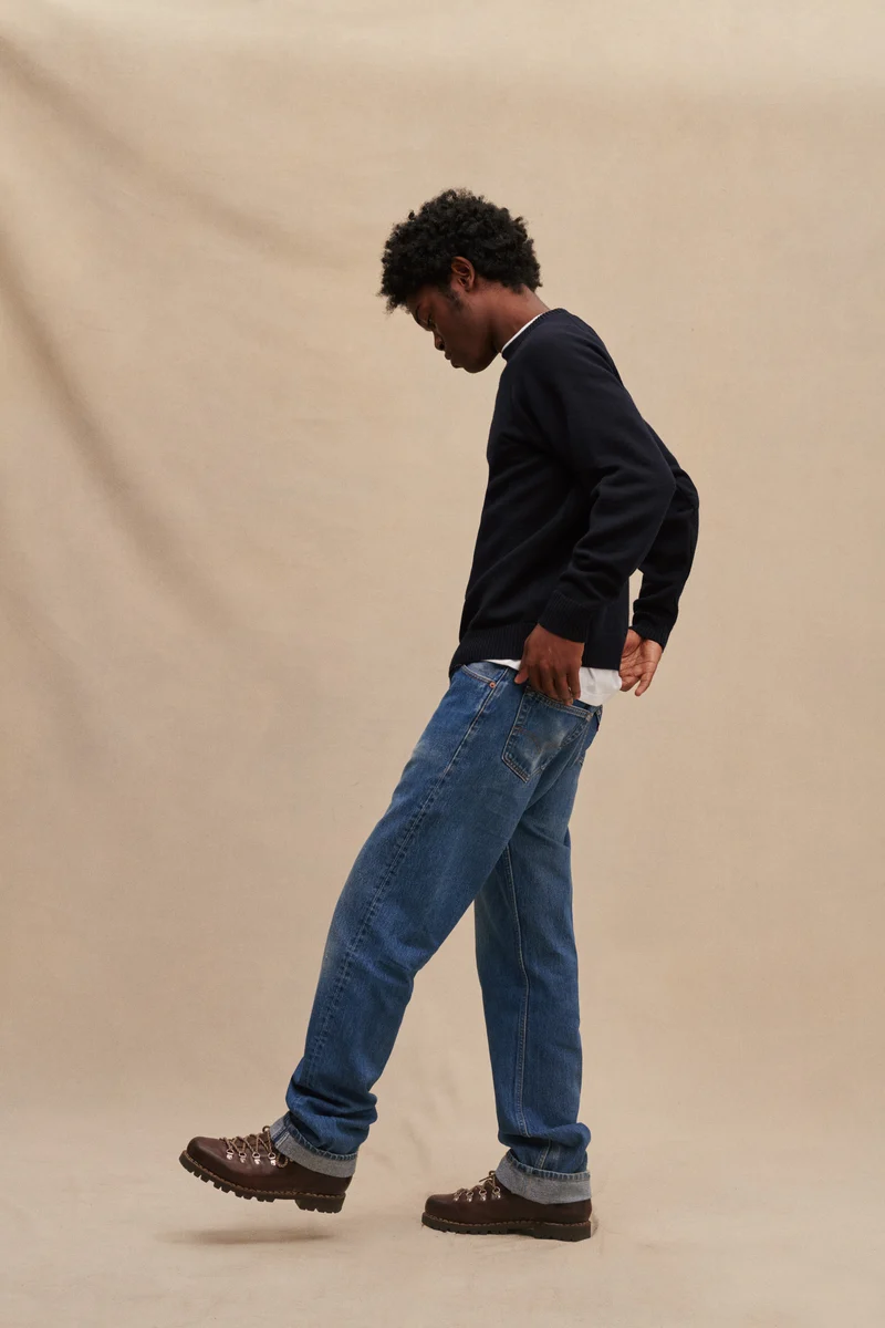 Sweat bleu marine en laine mérinos pour homme