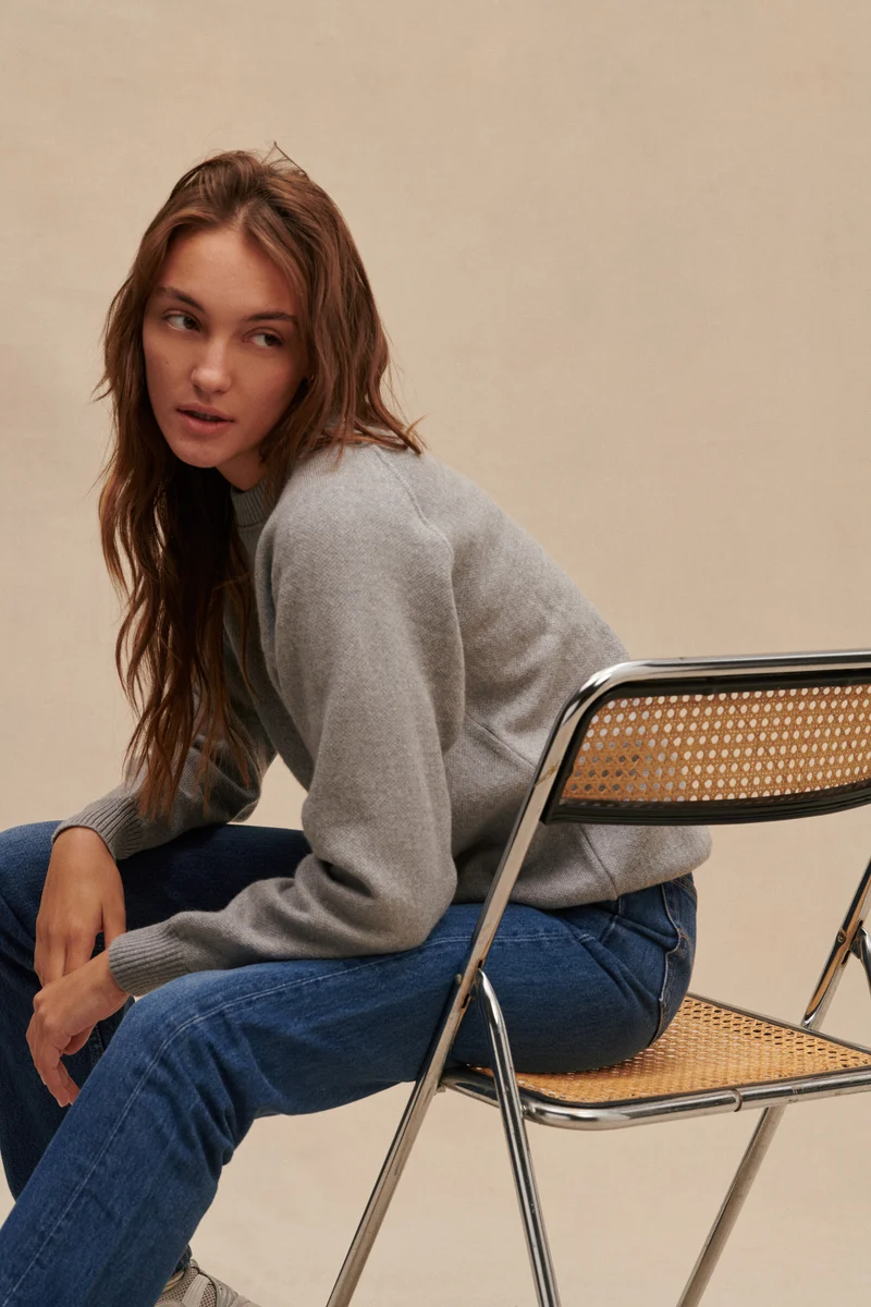 Sweat gris chiné en laine mérinos pour femme