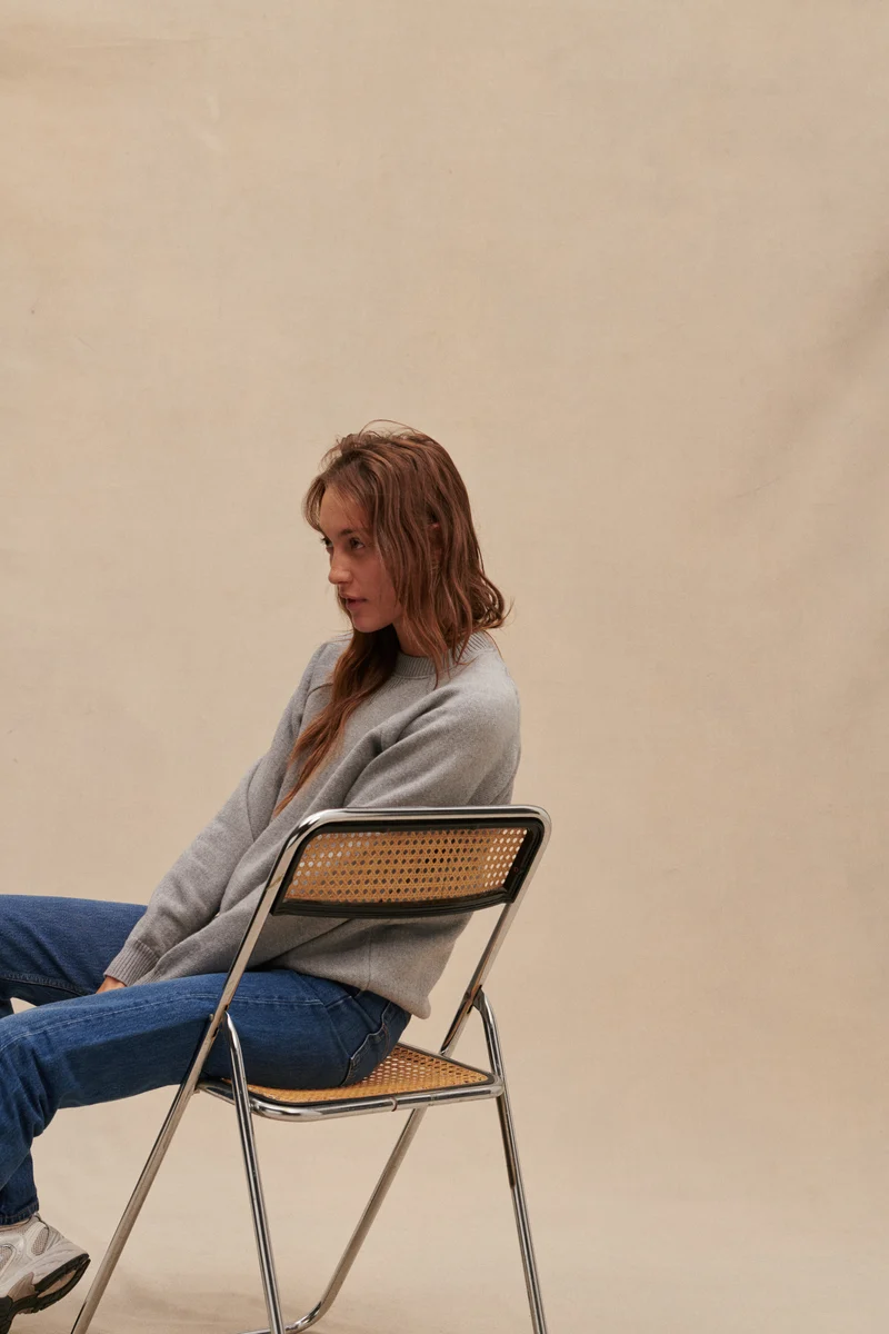Sweat gris chiné en laine mérinos pour femme