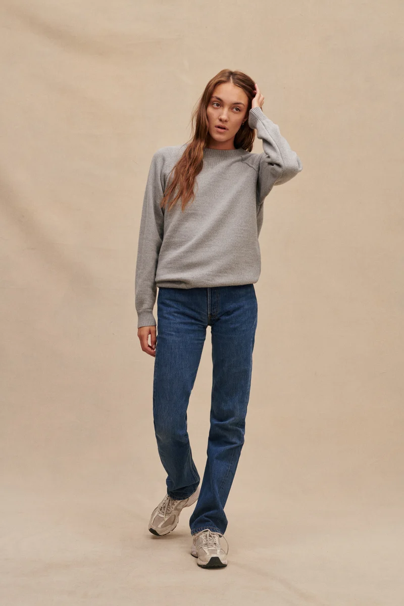 Sweat gris chiné en laine mérinos pour femme