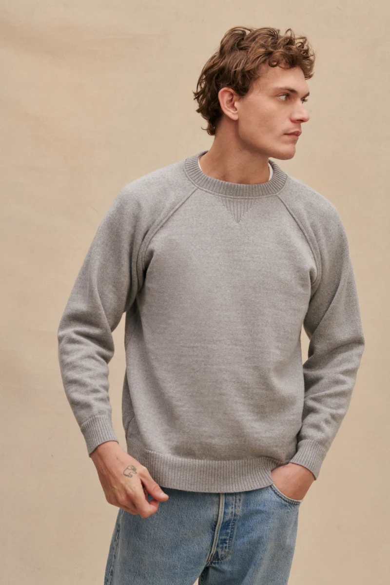 Sweat gris chiné en laine mérinos pour homme
