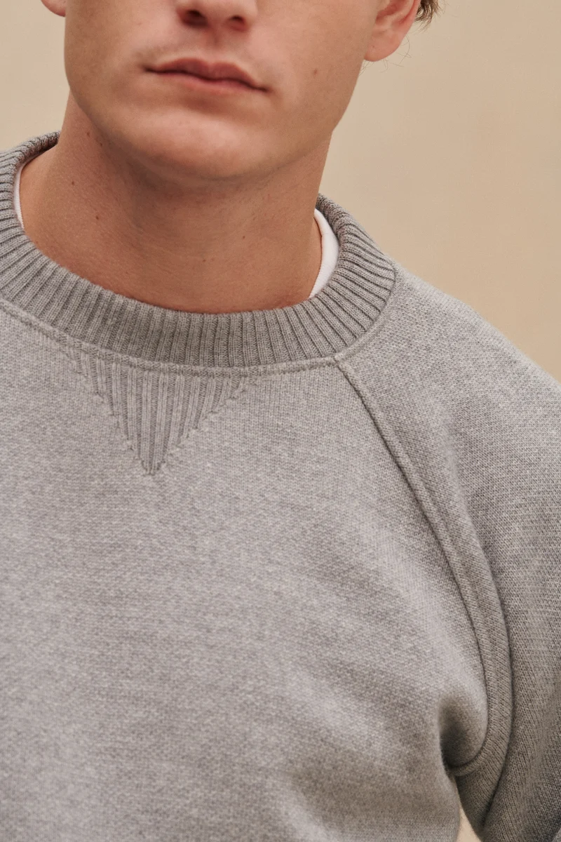 Sweat gris chiné en laine mérinos pour homme