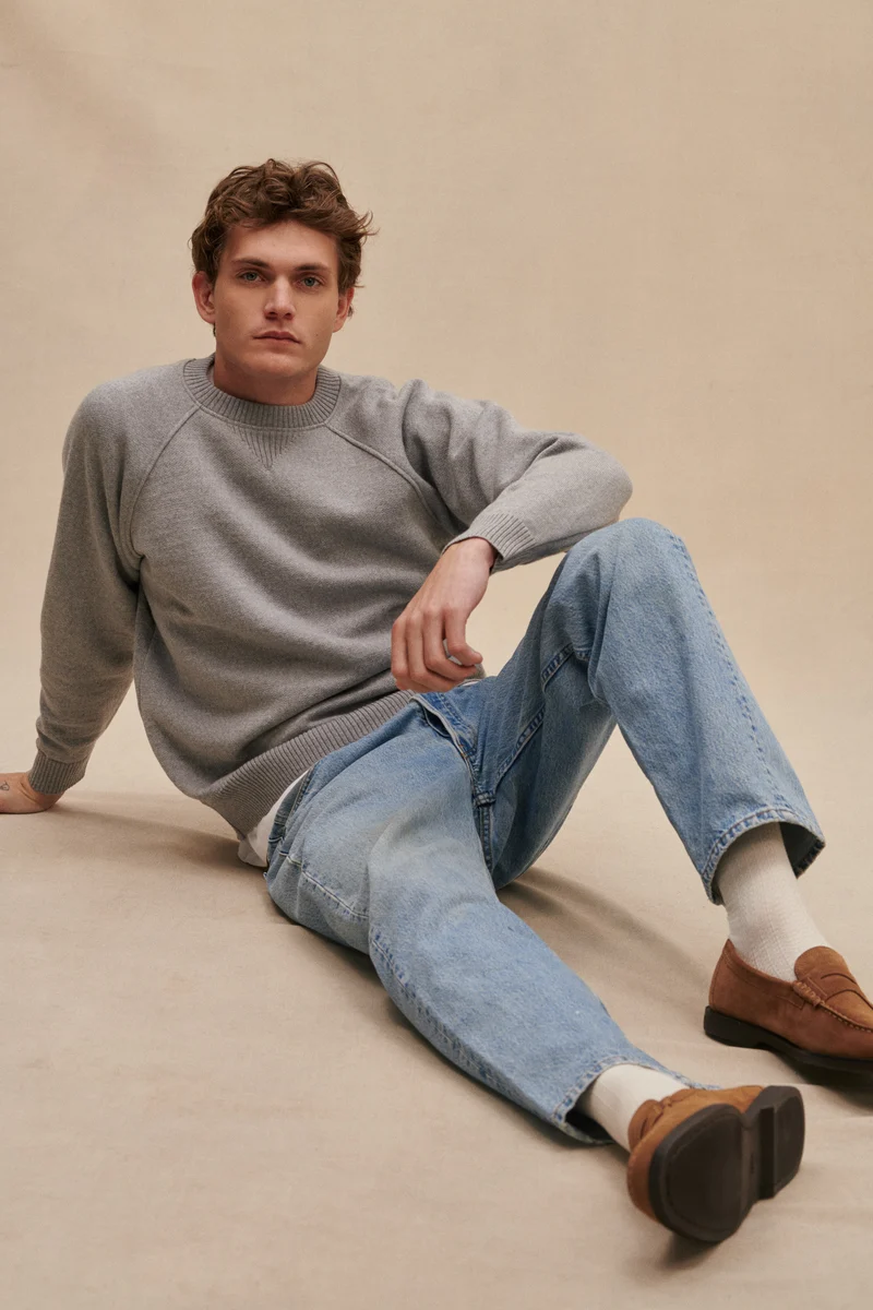 Sweat gris chiné en laine mérinos pour homme