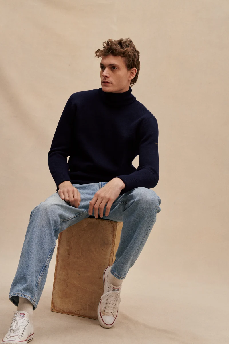 Pull sous-marinier bleu encre pour homme