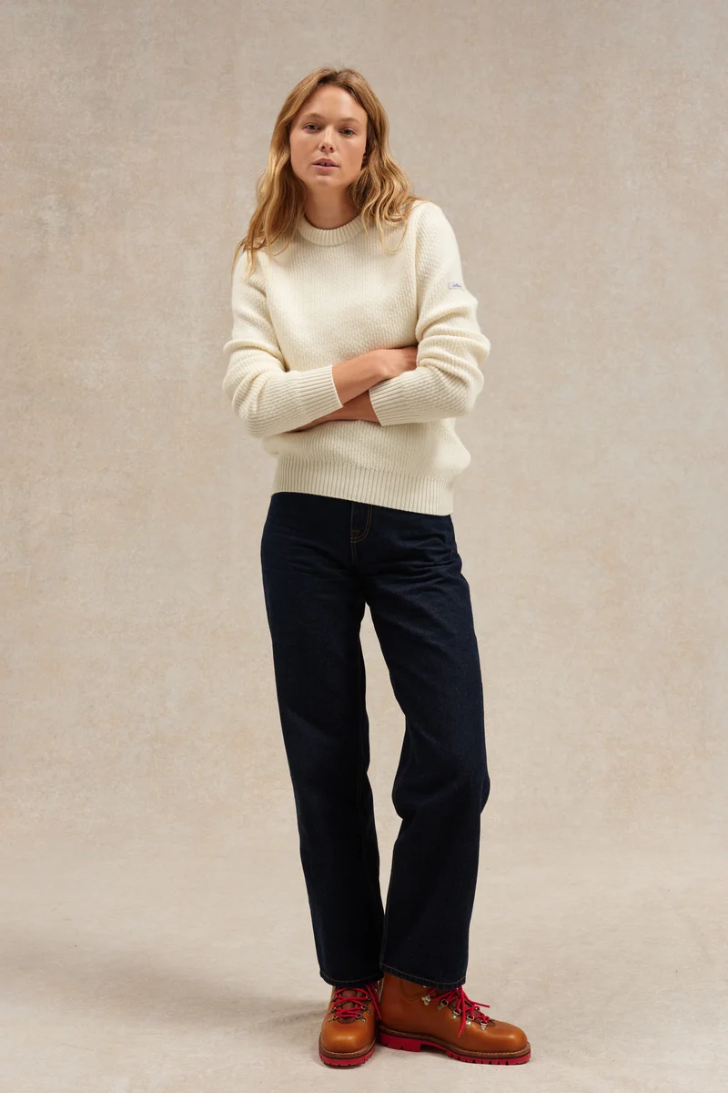 Pull col rond Norvégien écru pour femme