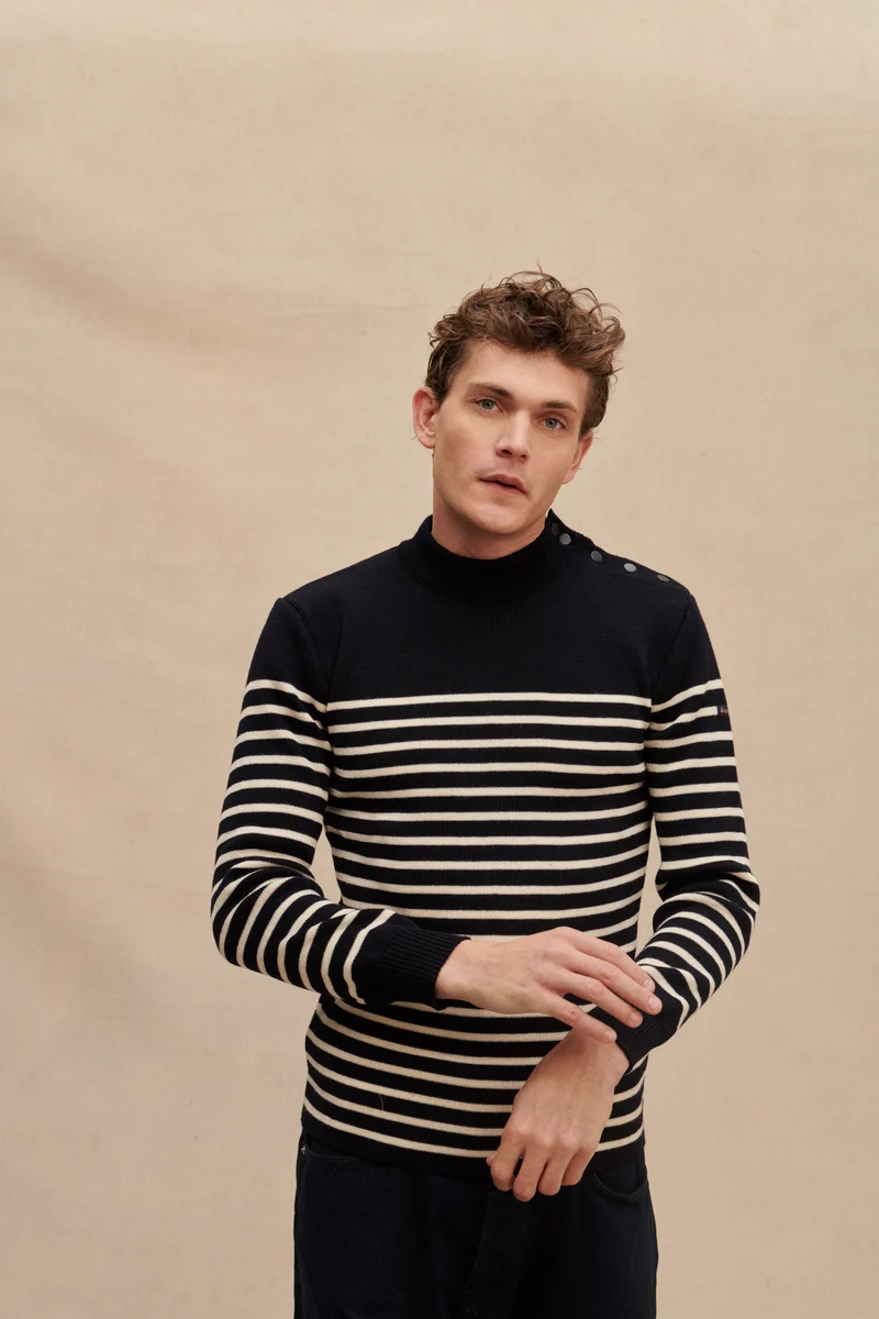 Pull marinière bleu marine pour homme