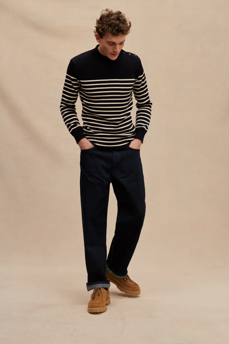 Pull marinière bleu marine pour homme