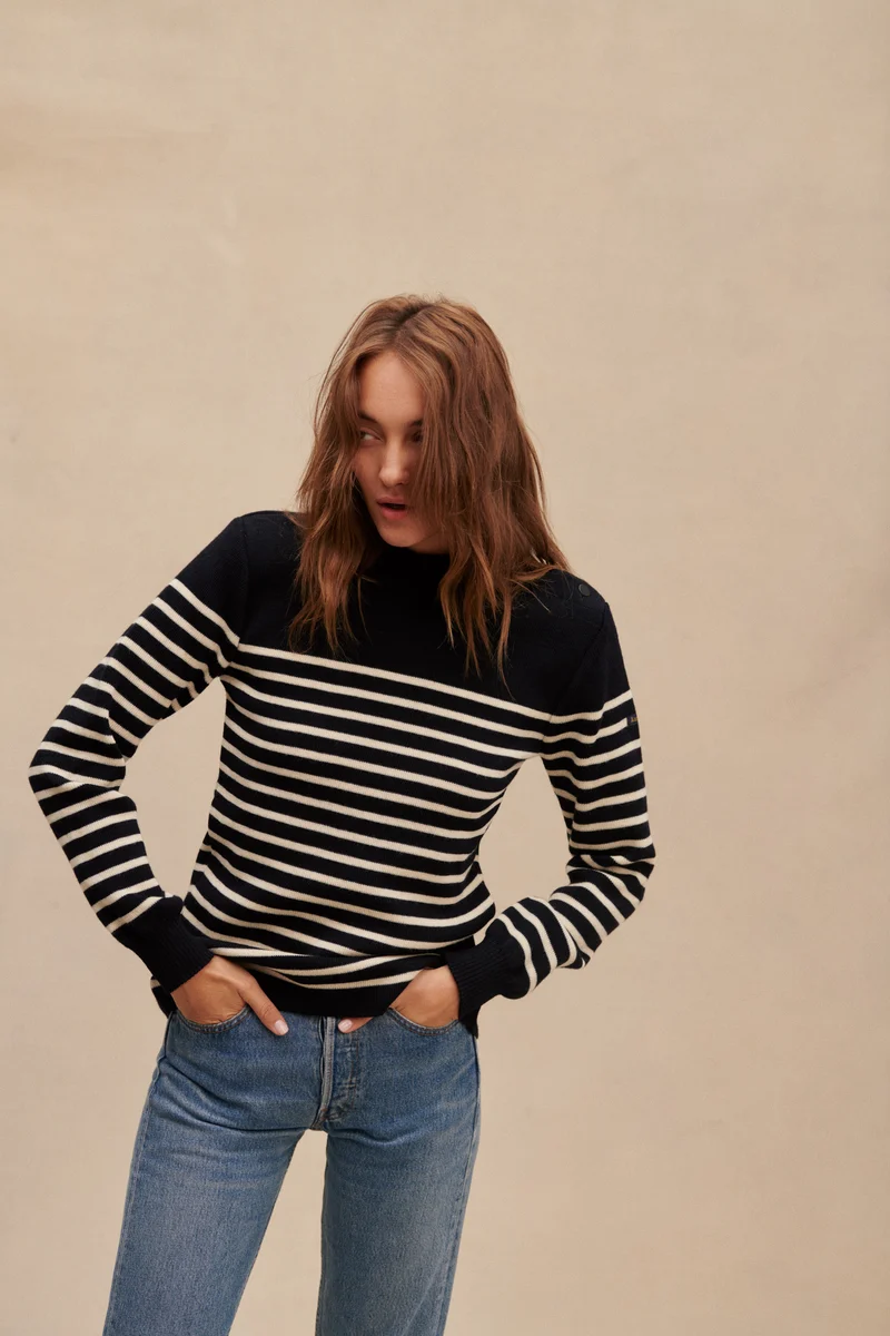Pull marinière bleu marine pour femme
