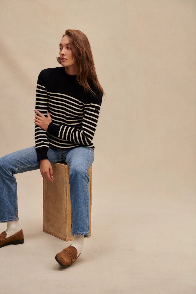 Pull marinière bleu marine pour femme
