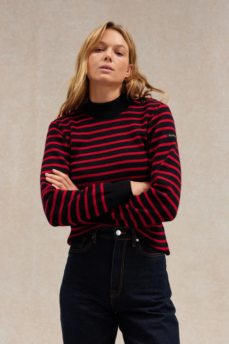 Pull marin rayé marine et rouge pour femme
