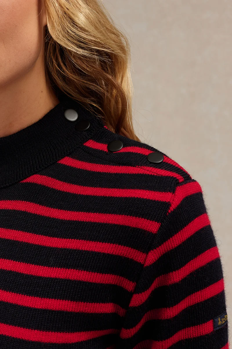 Pull marin rayé marine et rouge pour femme