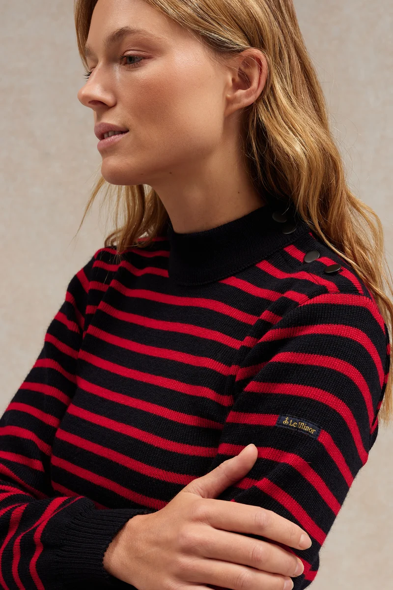 Pull marin rayé marine et rouge pour femme
