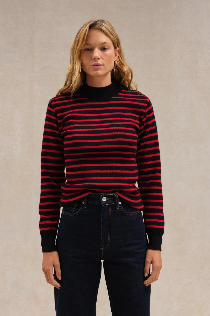 Pull marin rayé marine et rouge pour femme