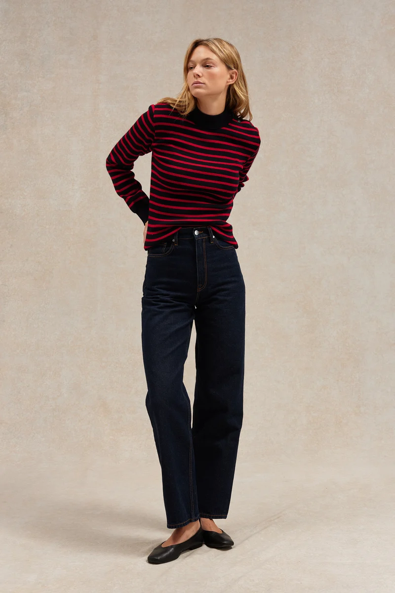 Pull marin rayé marine et rouge pour femme