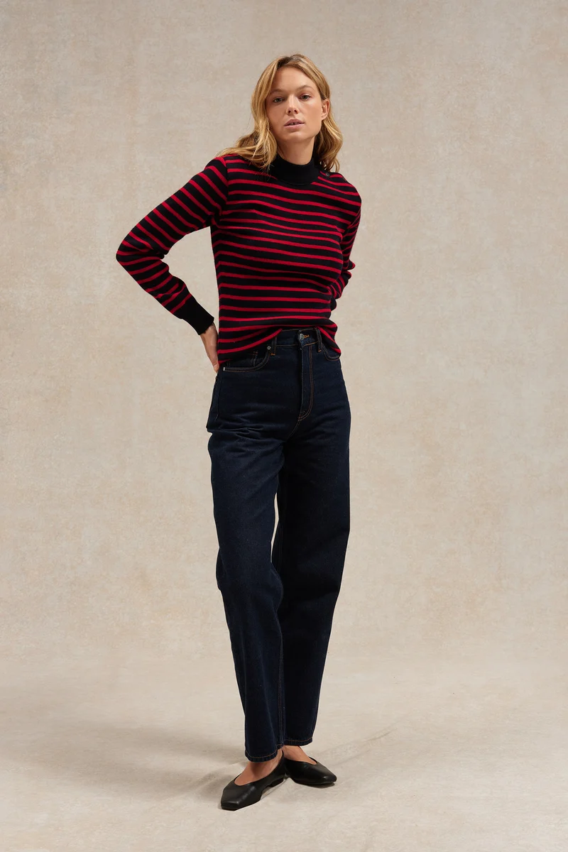 Pull marin rayé marine et rouge pour femme