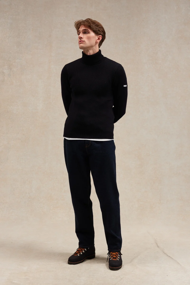 Pull col roulé Norvégien bleu marine pour homme