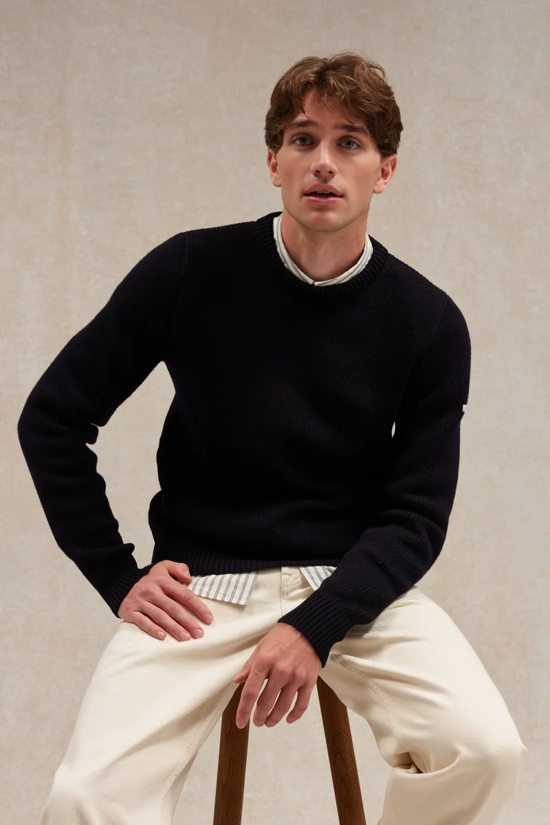 Pull col rond Norvégien bleu marine pour homme