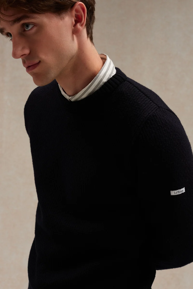 Pull col rond Norvégien bleu marine pour homme