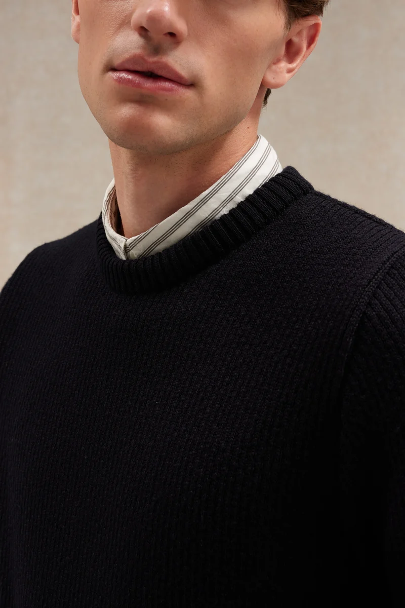 Pull col rond Norvégien bleu marine pour homme