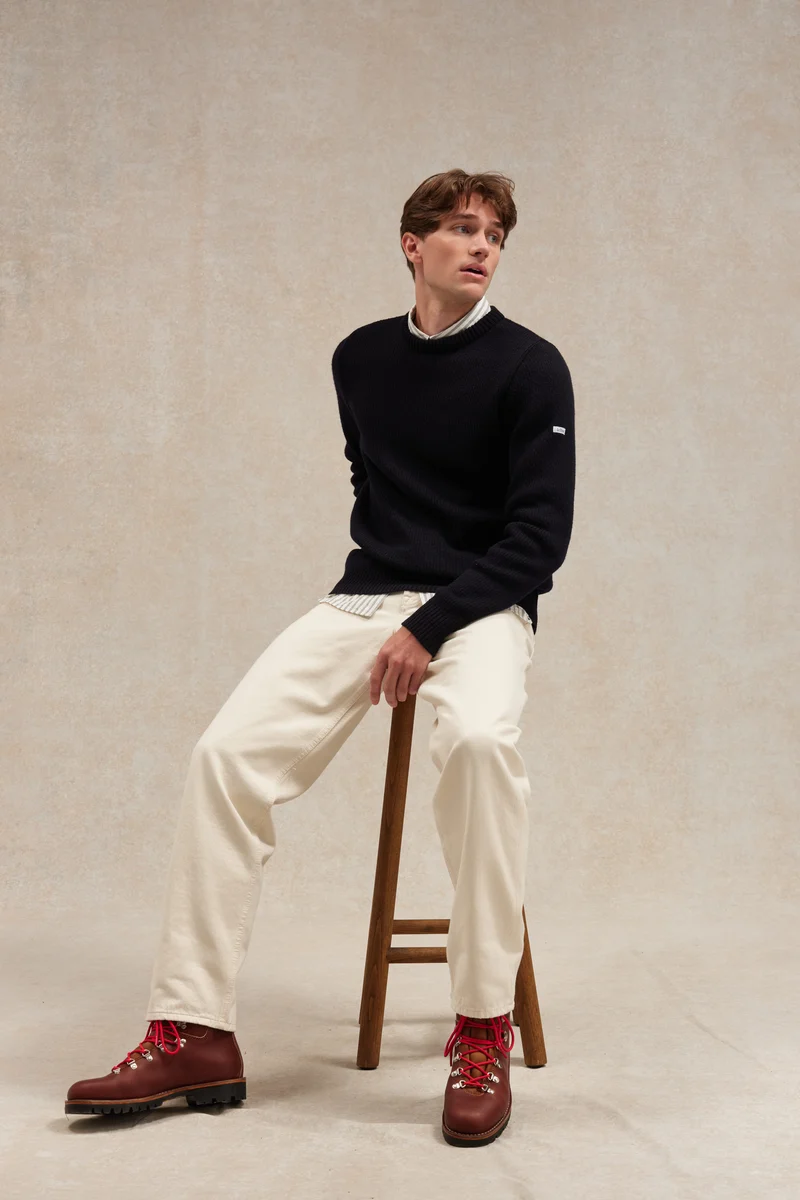 Pull col rond Norvégien bleu marine pour homme