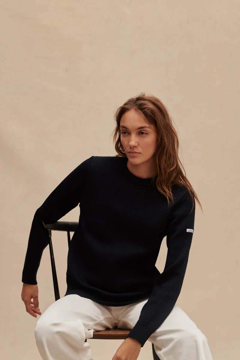 Pull col rond Norvégien bleu marine pour femme