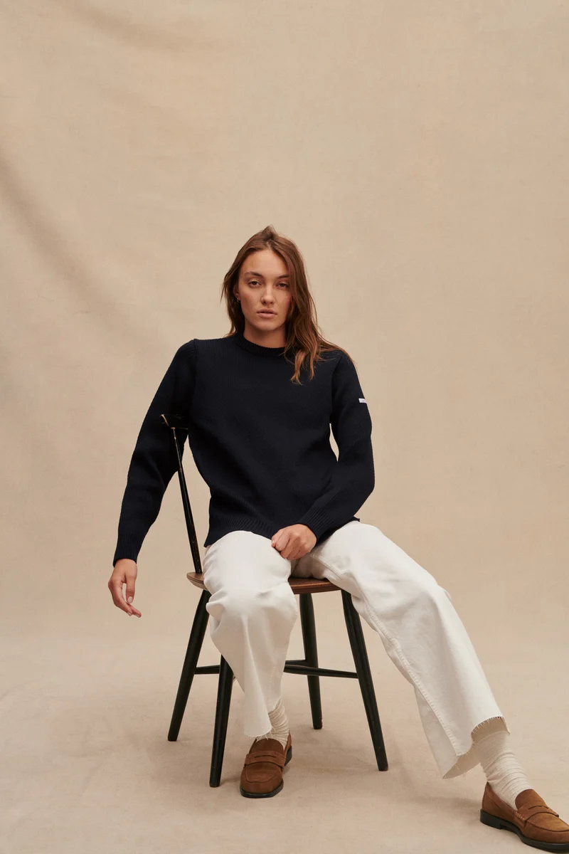Pull col rond Norvégien bleu marine pour femme