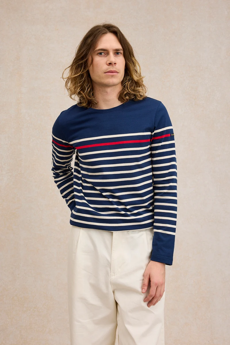 Marinière originale bleu marine avec rayure rouge pour homme