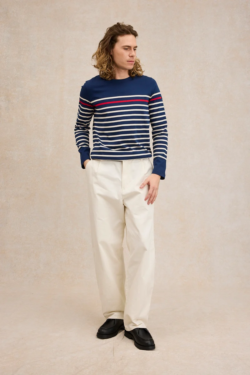 Marinière originale bleu marine avec rayure rouge pour homme