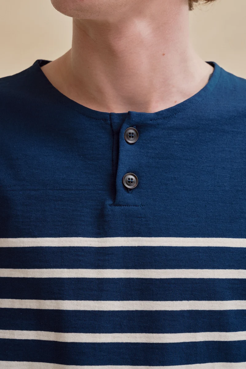 Marinière Marine Nationale col boutonné marine et écru pour homme