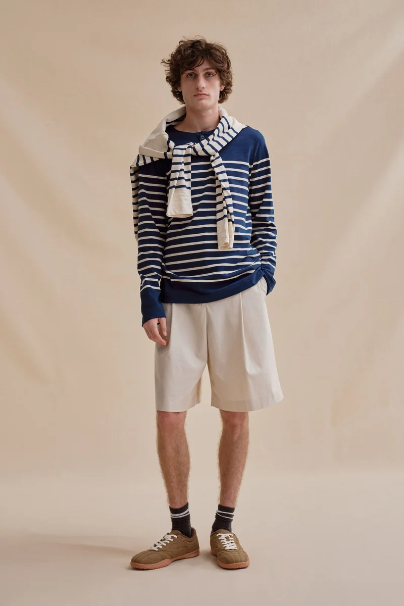 Marinière Marine Nationale col boutonné marine et écru pour homme