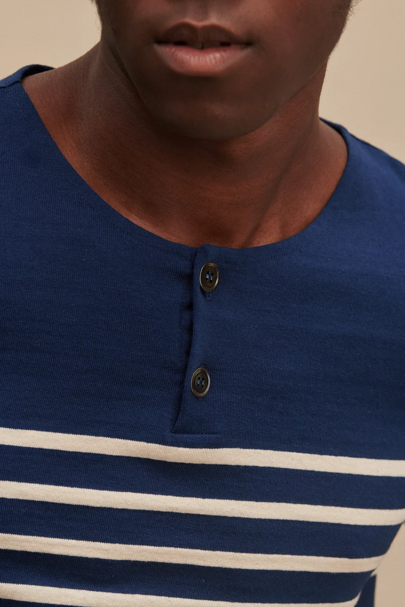 Marinière Marine Nationale col boutonné marine et écru pour homme