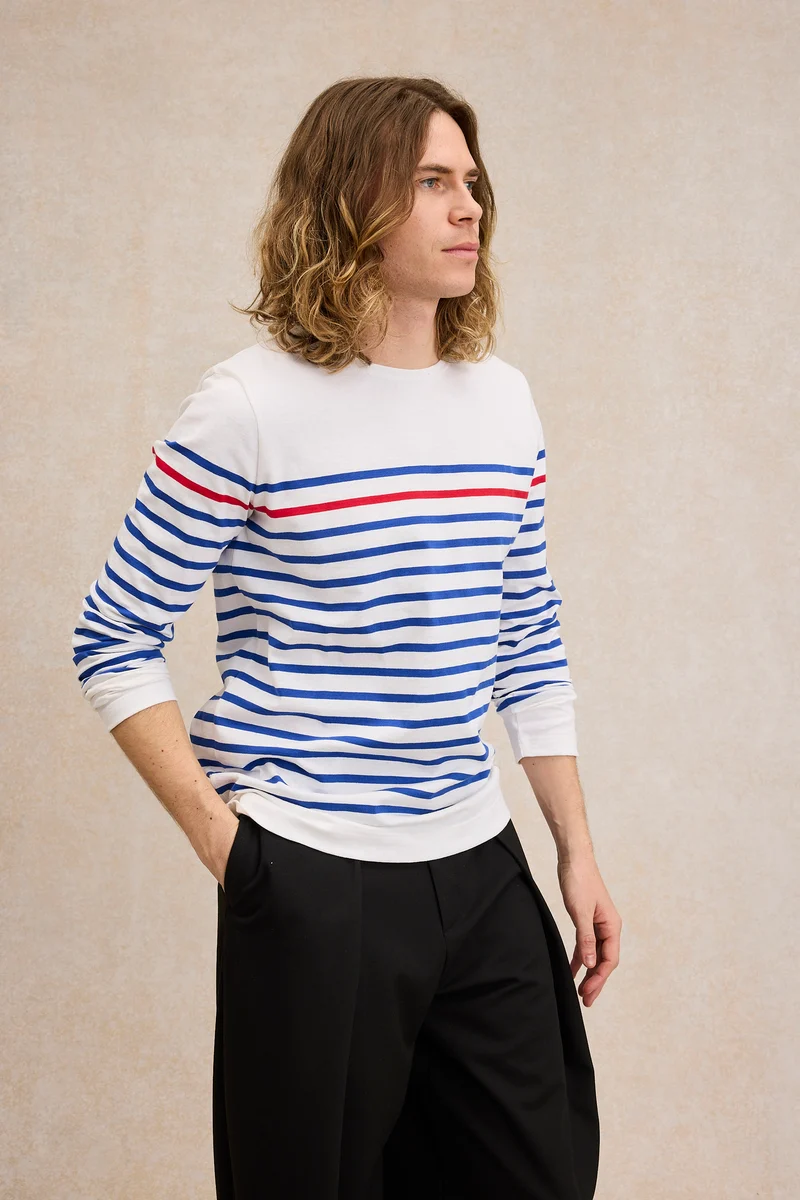 Marinière originale blanche avec rayure rouge pour homme