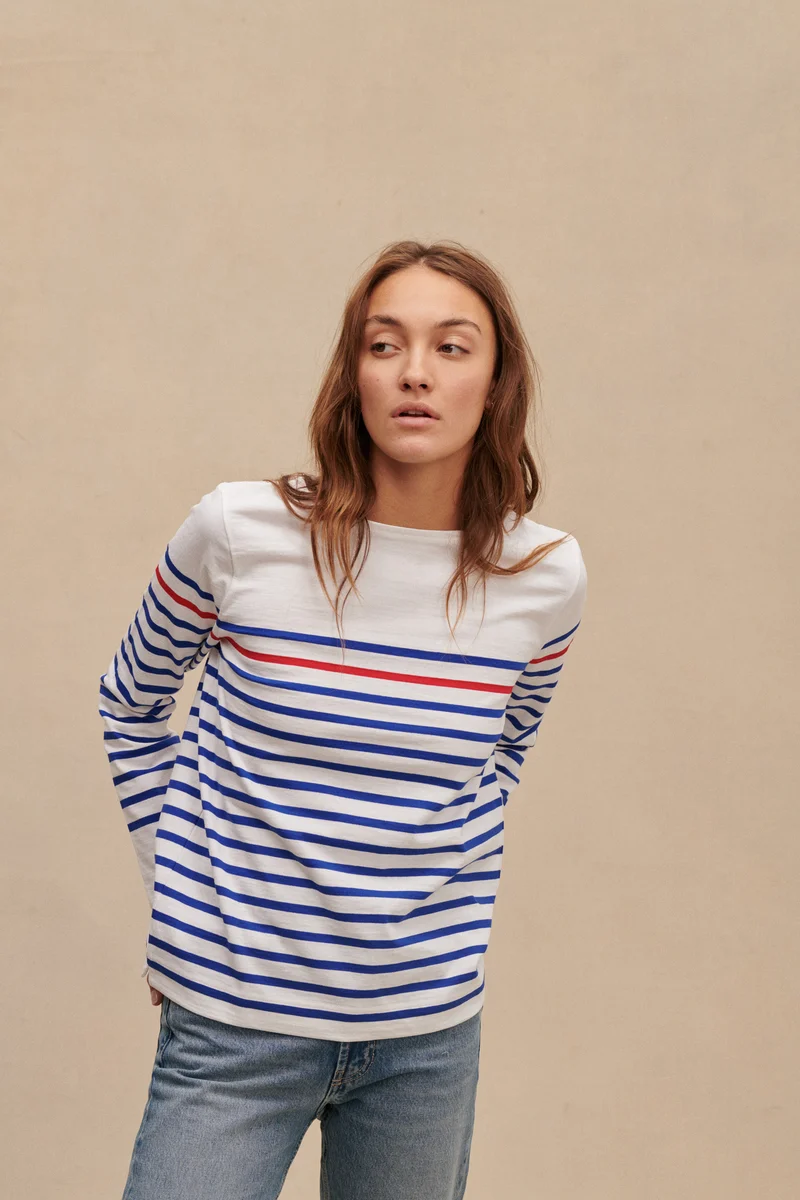 Marinière originale blanche avec rayure rouge pour femme